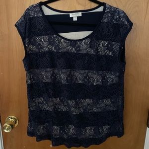 Short sleeve lace and striped shirt